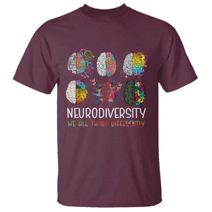 Neurodiversity We All Think Differently T Shirt Brain Autism Awareness ASD ADHD TS11 Maroon Print Your Wear