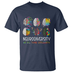 Neurodiversity We All Think Differently T Shirt Brain Autism Awareness ASD ADHD TS11 Navy Print Your Wear