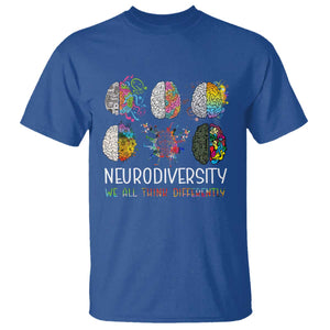 Neurodiversity We All Think Differently T Shirt Brain Autism Awareness ASD ADHD TS11 Royal Blue Print Your Wear