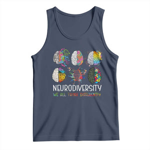 Neurodiversity We All Think Differently Tank Top Brain Autism Awareness ASD ADHD TS11 Navy Print Your Wear
