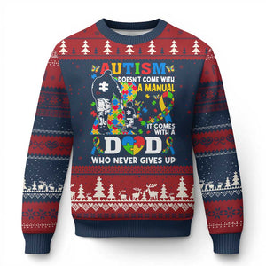 Autism Dad Ugly Christmas Sweater Autism Doesn't Come With A Manual It Comes With A Dad TS11 Navy Red Print Your Wear