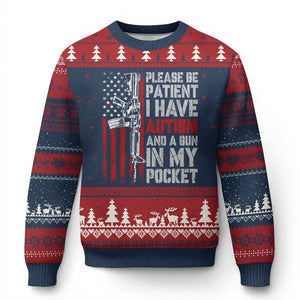 Funny Please Be Patient I Have Autism And A Gun In My Pocket Ugly Christmas Sweater Autism Awareness Vintage American Flag TS11 Navy Red Print Your Wear