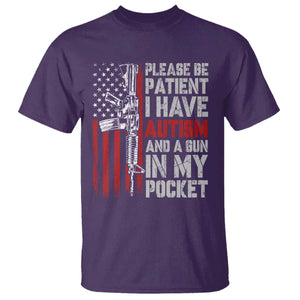 Funny Please Be Patient I Have Autism And A Gun In My Pocket T Shirt Autism Awareness Vintage American Flag TS11 Purple Print Your Wear