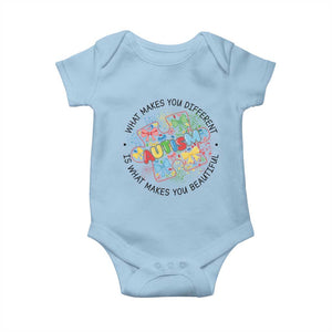 Funny Autism Awareness What Makes You Different Is What Makes You Beautiful Baby Onesie Coquette Puzzle TS11 Light Blue Print Your Wear