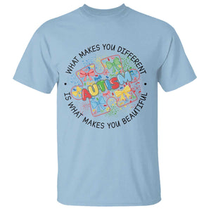 Funny Autism Awareness What Makes You Different Is What Makes You Beautiful T Shirt Coquette Puzzle TS11 Light Blue Print Your Wear