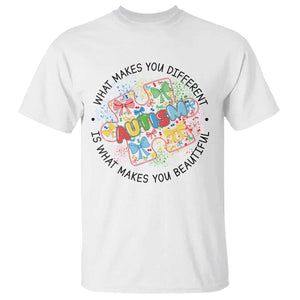 Funny Autism Awareness What Makes You Different Is What Makes You Beautiful T Shirt Coquette Puzzle TS11 White Print Your Wear