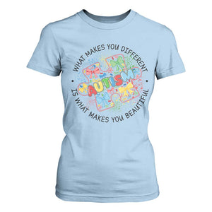 Funny Autism Awareness What Makes You Different Is What Makes You Beautiful T Shirt For Women Coquette Puzzle TS11 Light Blue Print Your Wear
