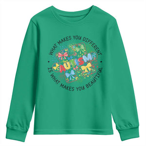 Funny Autism Awareness What Makes You Different Is What Makes You Beautiful Youth Sweatshirt Coquette Puzzle TS11 Irish Green Print Your Wear