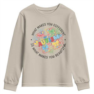 Funny Autism Awareness What Makes You Different Is What Makes You Beautiful Youth Sweatshirt Coquette Puzzle TS11 Sand Print Your Wear