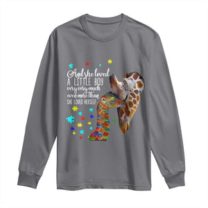 And She Loved A Little Boy Very Much Even More Than She Loved Herself Long Sleeve Shirt Autism Awareness Giraffes TS11 Charcoal Print Your Wear