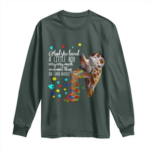 And She Loved A Little Boy Very Much Even More Than She Loved Herself Long Sleeve Shirt Autism Awareness Giraffes TS11 Dark Forest Green Print Your Wear