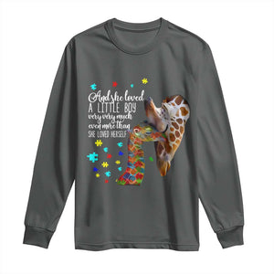 And She Loved A Little Boy Very Much Even More Than She Loved Herself Long Sleeve Shirt Autism Awareness Giraffes TS11 Dark Heather Print Your Wear