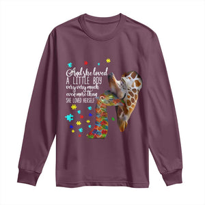 And She Loved A Little Boy Very Much Even More Than She Loved Herself Long Sleeve Shirt Autism Awareness Giraffes TS11 Maroon Print Your Wear
