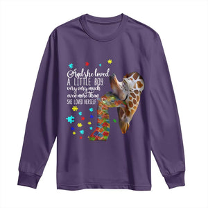 And She Loved A Little Boy Very Much Even More Than She Loved Herself Long Sleeve Shirt Autism Awareness Giraffes TS11 Purple Print Your Wear