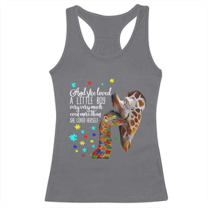 And She Loved A Little Boy Very Much Even More Than She Loved Herself Racerback Tank Top Autism Awareness Giraffes TS11 Charcoal Print Your Wear