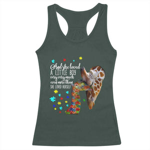 And She Loved A Little Boy Very Much Even More Than She Loved Herself Racerback Tank Top Autism Awareness Giraffes TS11 Dark Forest Green Print Your Wear