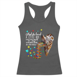 And She Loved A Little Boy Very Much Even More Than She Loved Herself Racerback Tank Top Autism Awareness Giraffes TS11 Dark Heather Print Your Wear