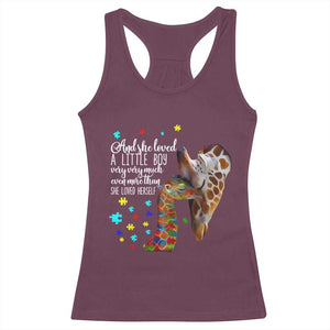 And She Loved A Little Boy Very Much Even More Than She Loved Herself Racerback Tank Top Autism Awareness Giraffes TS11 Maroon Print Your Wear