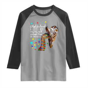 And She Loved A Little Boy Very Much Even More Than She Loved Herself Raglan Shirt Autism Awareness Giraffes TS11 Sport Gray Black Print Your Wear