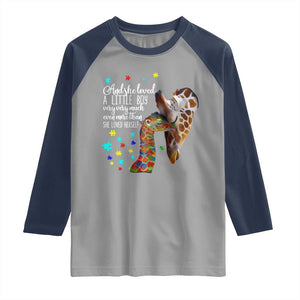 And She Loved A Little Boy Very Much Even More Than She Loved Herself Raglan Shirt Autism Awareness Giraffes TS11 Sport Gray Navy Print Your Wear