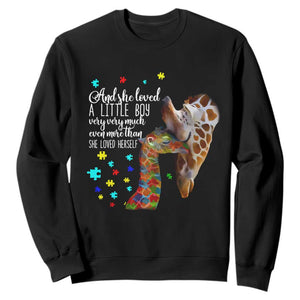 And She Loved A Little Boy Very Much Even More Than She Loved Herself Sweatshirt Autism Awareness Giraffes TS11 Black Print Your Wear