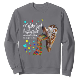 And She Loved A Little Boy Very Much Even More Than She Loved Herself Sweatshirt Autism Awareness Giraffes TS11 Charcoal Print Your Wear