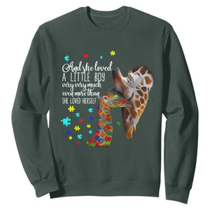And She Loved A Little Boy Very Much Even More Than She Loved Herself Sweatshirt Autism Awareness Giraffes TS11 Dark Forest Green Print Your Wear