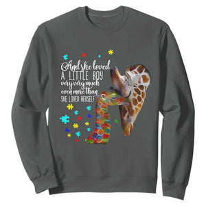 And She Loved A Little Boy Very Much Even More Than She Loved Herself Sweatshirt Autism Awareness Giraffes TS11 Dark Heather Print Your Wear
