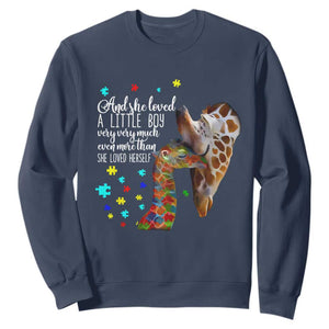 And She Loved A Little Boy Very Much Even More Than She Loved Herself Sweatshirt Autism Awareness Giraffes TS11 Navy Print Your Wear