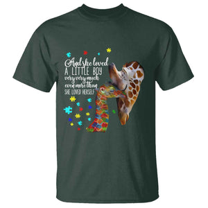 And She Loved A Little Boy Very Much Even More Than She Loved Herself T Shirt Autism Awareness Giraffes TS11 Dark Forest Green Print Your Wear