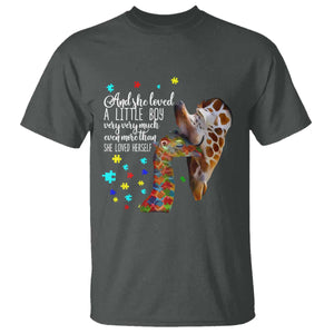 And She Loved A Little Boy Very Much Even More Than She Loved Herself T Shirt Autism Awareness Giraffes TS11 Dark Heather Print Your Wear
