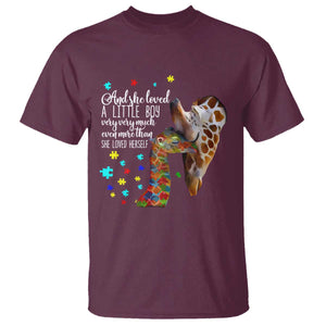 And She Loved A Little Boy Very Much Even More Than She Loved Herself T Shirt Autism Awareness Giraffes TS11 Maroon Print Your Wear