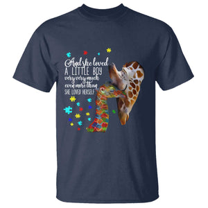 And She Loved A Little Boy Very Much Even More Than She Loved Herself T Shirt Autism Awareness Giraffes TS11 Navy Print Your Wear