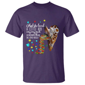 And She Loved A Little Boy Very Much Even More Than She Loved Herself T Shirt Autism Awareness Giraffes TS11 Purple Print Your Wear