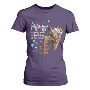 And She Loved A Little Boy Very Much Even More Than She Loved Herself T Shirt For Women Autism Awareness Giraffes TS11 Purple Print Your Wear
