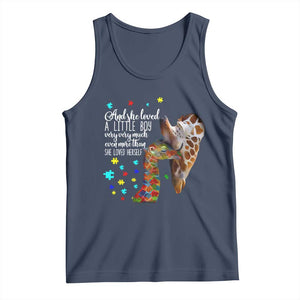 And She Loved A Little Boy Very Much Even More Than She Loved Herself Tank Top Autism Awareness Giraffes TS11 Navy Print Your Wear