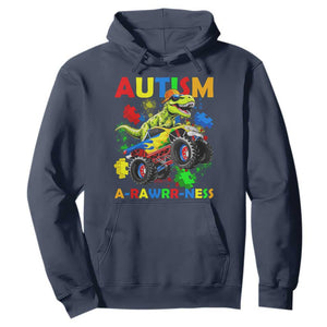 Funny Autism Awareness Dinosaur Hoodie Autism Arawrrness Monster Truck Puzzle Pieces TS11 Navy Print Your Wear