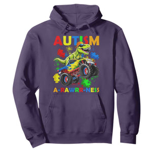 Funny Autism Awareness Dinosaur Hoodie Autism Arawrrness Monster Truck Puzzle Pieces TS11 Purple Print Your Wear