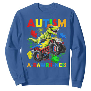 Funny Autism Awareness Dinosaur Sweatshirt Autism Arawrrness Monster Truck Puzzle Pieces TS11 Royal Blue Print Your Wear