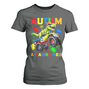 Funny Autism Awareness Dinosaur T Shirt For Women Autism Arawrrness Monster Truck Puzzle Pieces TS11 Dark Heather Print Your Wear