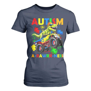 Funny Autism Awareness Dinosaur T Shirt For Women Autism Arawrrness Monster Truck Puzzle Pieces TS11 Navy Print Your Wear