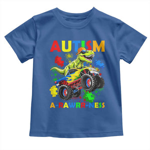 Funny Autism Awareness Dinosaur Toddler T Shirt Autism Arawrrness Monster Truck Puzzle Pieces TS11 Royal Blue Print Your Wear