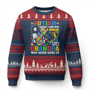 Autism Grandpa Ugly Christmas Sweater Autism Doesn't Come With A Manual It Comes With A Grandpa TS11 Navy Red Print Your Wear