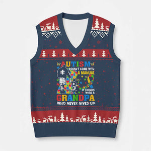 Autism Grandpa V-Neck Knit Sweater Vest Autism Doesn't Come With A Manual It Comes With A Grandpa TS11 Navy Red Print Your Wear