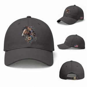 Floral Wild Horse Country Horse Riding Baseball Cap TS11 Baseball Cap Universal Fit Dark Gray Print Your Wear
