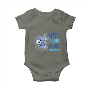 Soccer Lover Baby Onesie Life's About Goals And Assists Coach TS11 Military Green Print Your Wear