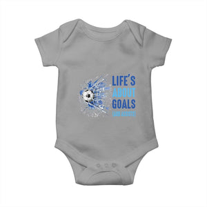 Soccer Lover Baby Onesie Life's About Goals And Assists Coach TS11 Sport Gray Print Your Wear