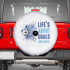 Soccer Lover Spare Tire Cover Life's About Goals And Assists Coach TS11 White Print Your Wear