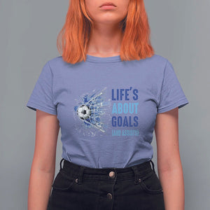 Soccer Lover T Shirt For Women Life's About Goals And Assists Coach TS11 Violet Print Your Wear
