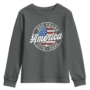 America 250 Years 1776 2026 Youth Sweatshirt 250th Anniversary USA Vintage USA Flag TS11 Dark Heather Print Your Wear